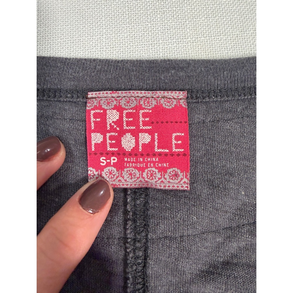Free People Charcoal Gray Patchwork Henley Long Sleeve Top Small Snap Cuffs - Picture 5 of 10